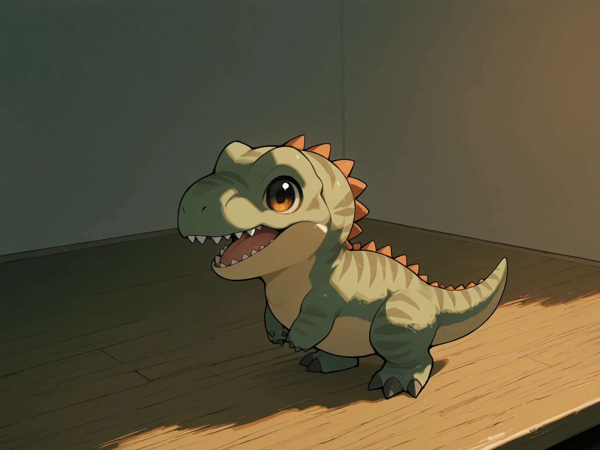 comical illustration、((deformed dinosaur))、loose pattern、((dinosaur with an idiot face))、凄くloose pattern、illustration drawn with left hand、cute