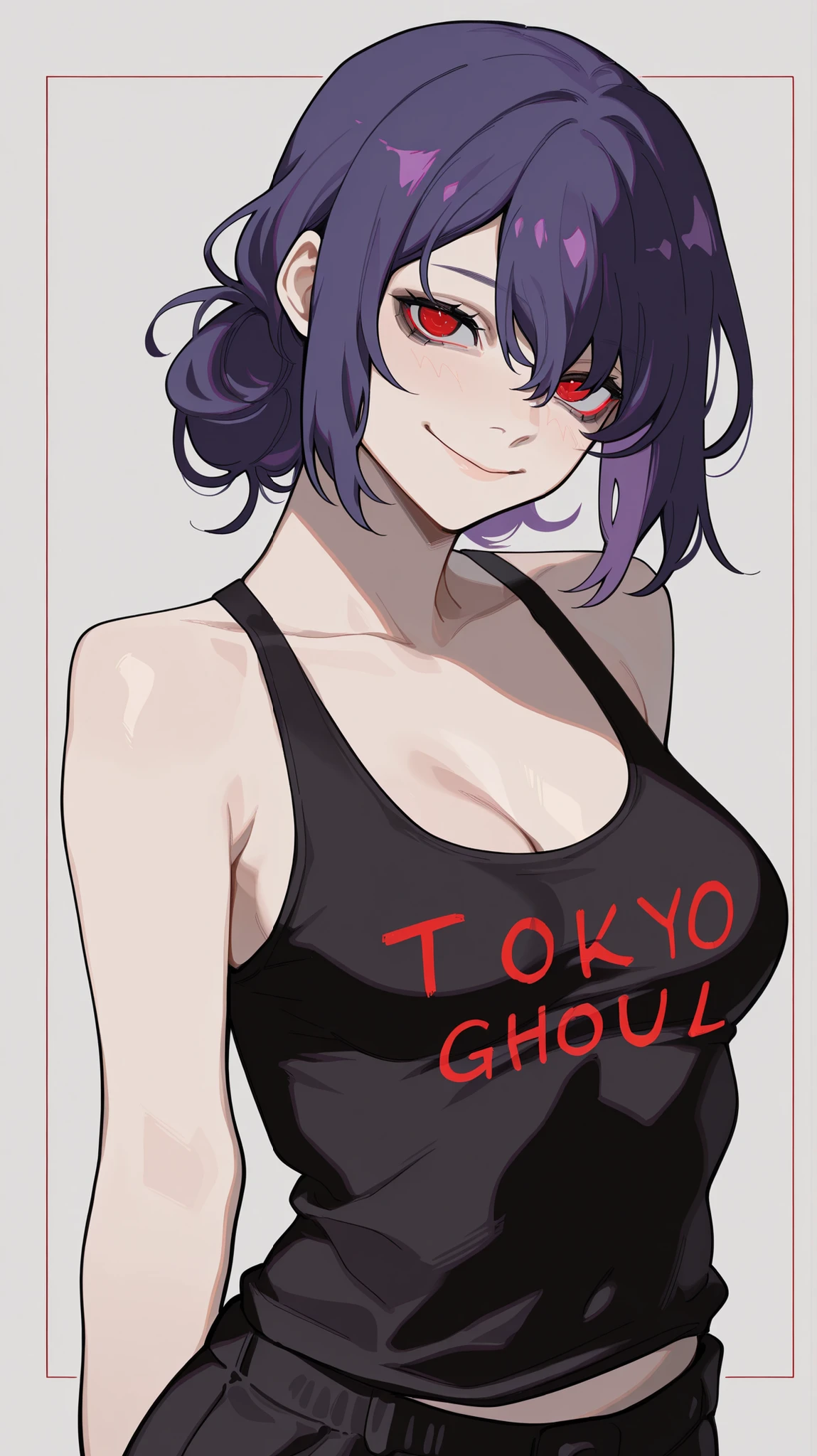 masterpiece, best quality, amazing quality, newest, very aesthetic, 1girl, Rize \(tokyo ghoul\),smile,looking at the viewer,tanktop,short,