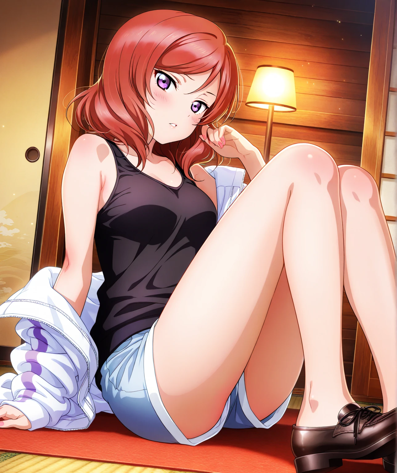 (masterpiece:1.2, highest quality), Super detailed illustrations, perfect anatomy, (skirt lift:1.5), ((grabbing skirt)),((panties)), alone, 1 female, small breasts, (blush all over the face), embarrassing, camisole,front shot,cowboy shot, (toilet:1.2),(toilet bowl:1.3), night:1.5),(dark background:1.1), , very fine hands, panty shot, ((accentuate white panties)), lift the skirt, place both hands in front of your stomach,