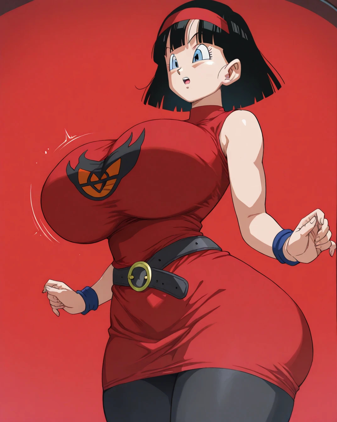 (Perfect body),Best Quality,16 K、(((((Lori)))))、(((Kimono)))、a miniskirt、(((blush)))、glares、I have my mouth wide open、Tsuriformes、embarrassed from、Blunt bangs、(short-hair)、(((bob cuts)))、(Red Eyes),((Black hair)),(Sweat)、((red scarf))、((Big ass))、flat chest、(((thick thighs)))、One leg is raised、Armpits、((Hands behind the head))、(Electronic space)、