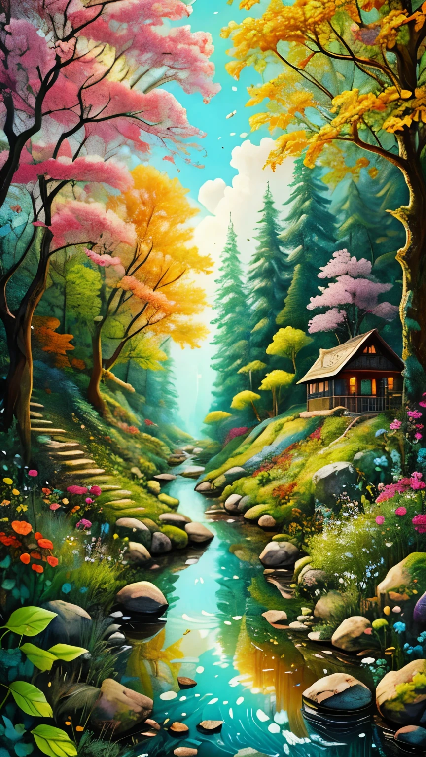 Flowers and leaves、wood、gem, Rococo,rest, A Modern and Mysterious Encounter, bright color, complicated details. very detailed, intricate pattern , Organic Tracer , perfect configuration, Digital painting , Art Station, Fantasy Clothes, smooth,, shape, T masterpieces in hand, Highest Quality, Award-winning , high resolution, landscape,Contemporary art made from plants and ancient rest, beautiful、 and fantasy