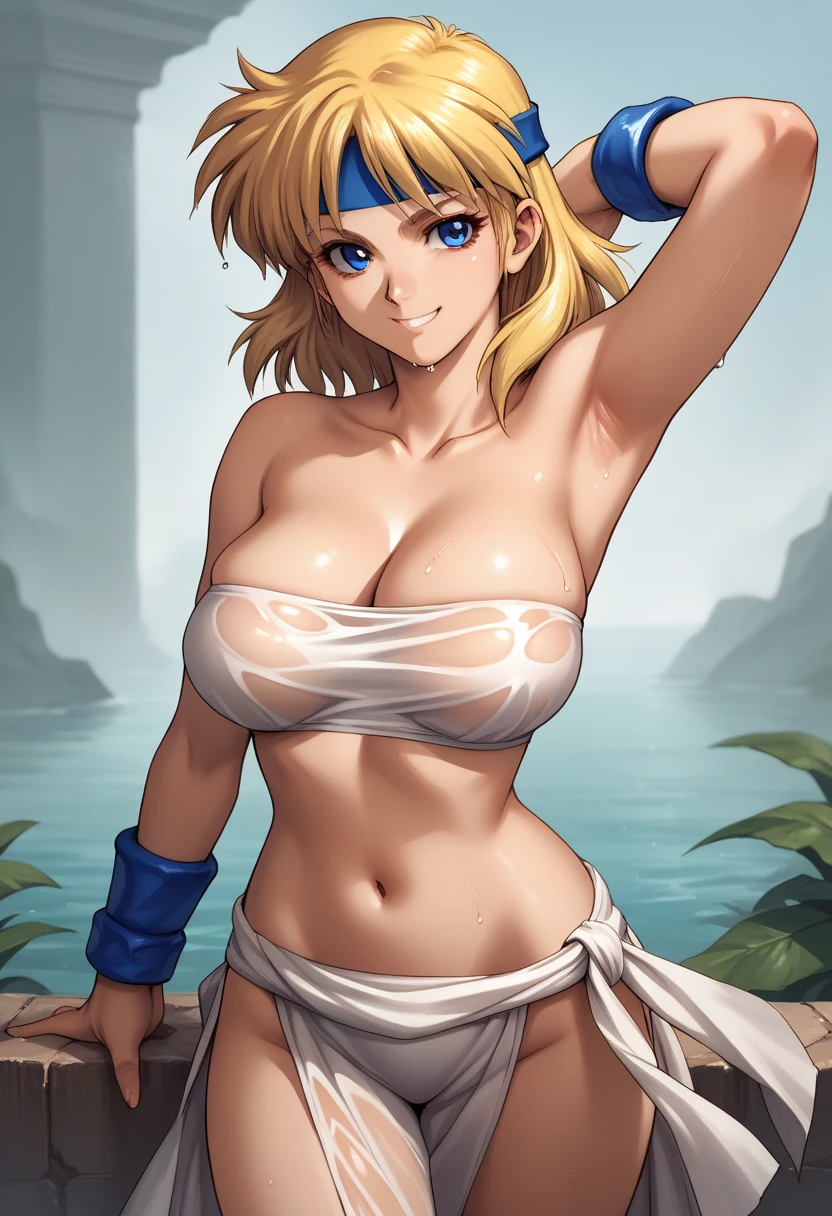 1 girl,beautiful, masterpiece, best quality, white background,Kazuya Takahashi, concept art, blonde,short hair
