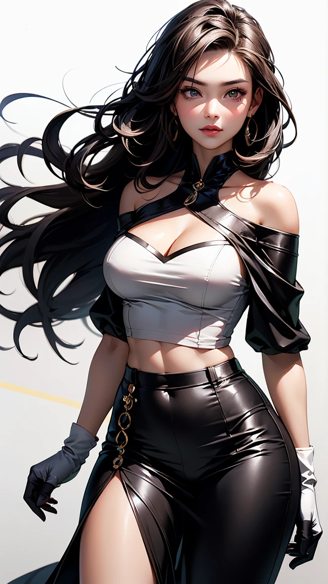 a close up of a woman in a short dress with long hair, tifa lockhart, seductive anime girl, seductive tifa lockhart portrait, revealing clothes, detailed long black hair, anime girl with long hair, by Yang J, tifa lockheart, long dark hair, tifa lockhart portrait, with long dark hair, (sfw) safe for work, tifa