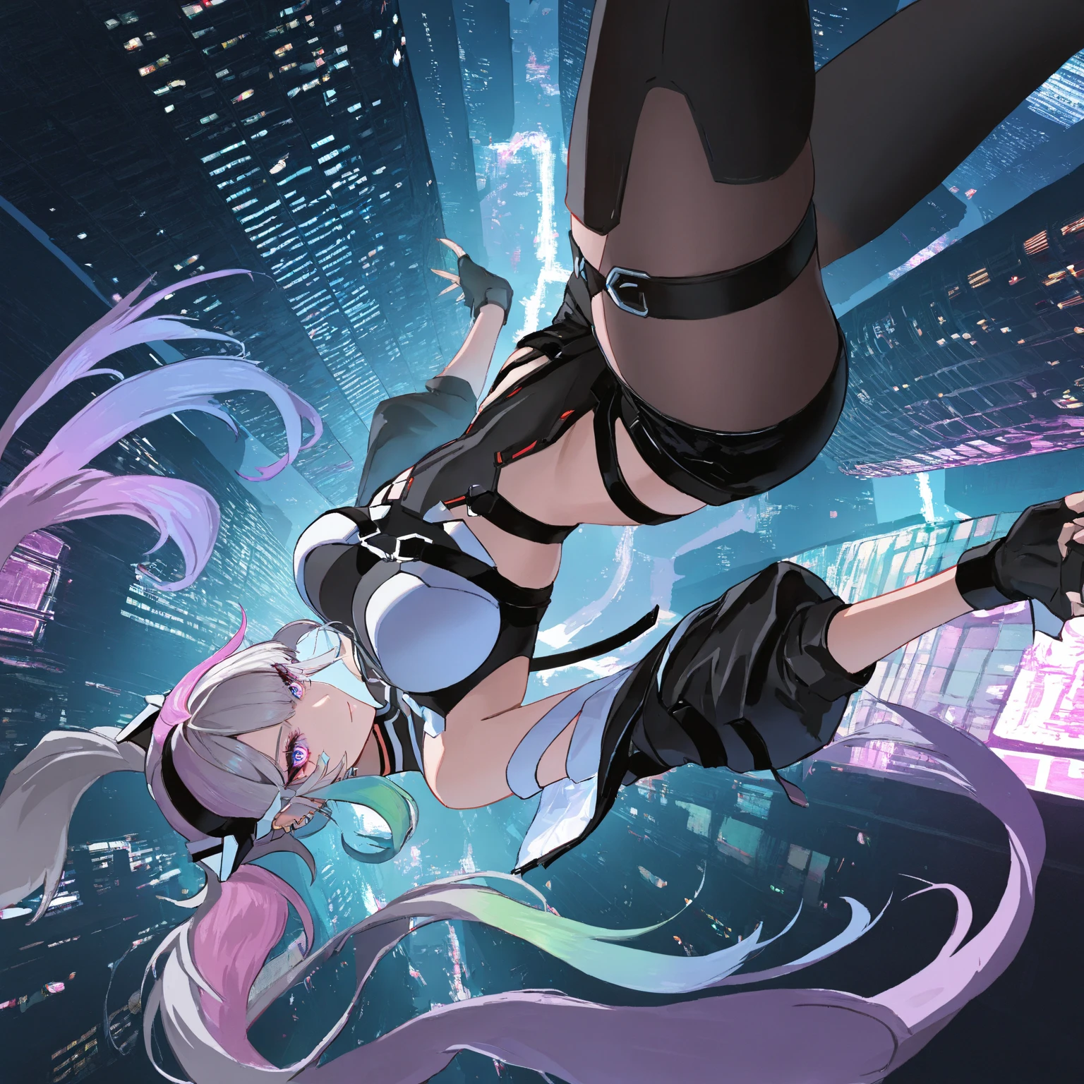 1 person, 20-year-old girl, One person, (Silver Hair), Long pointed ears、Elf、(Gradient sky blue hair tip:1.6), hair, Ridiculously long hair, Single Side Lock, Wavy Hair, Shine髪, Floating Hair, (Fantastic deep purple eyes), Delicate eyes, Aqua Eye, Very fine eye, Long upper eyelashes, ((Glowing Eyes)), compensate, Focus on the face, Highly detailed facial, Pretty face, Perfect breasts, Hot body, (Delicate skin texture:1.2), break, White extra long skirt, Fashion Clothing, necklace, Technical clothing masterpiece, on the road, Gazing at the starry sky, meteor, cyber punk, Detailed Background, The perfect layered cut, clean focus, (magazine:1.3), (Cover Style:1.3), Octane Rendering, Tyndall effect, Real, Dark studio, Side light, 2-color illumination, realism, Chiaroscuro, (Shine光), Shine, Ray Tracing, Cinema Lighting, Futurism, Motion Blur, Atmospheric perspective, Depth of written boundary, Bokeh, Highest quality, 超High resolution, Super Detail, masterpiece, High resolution, Accurate, retina, Anatomically correct