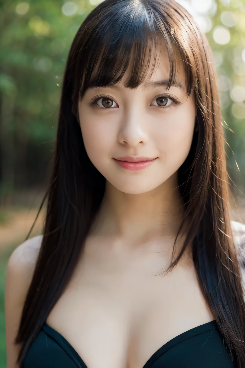 best quality, face focus, soft light, ultra high res, (photorealistic:1.4), RAW photo,(Shinozaki Ai),
1japanese girl, solo, cute, kawaii, smile, (pupil, lights in the eyes), detailed beautiful face, busty,(high resolution detail of human skin texture),(long hair),(portrait), upper body, white traditional kimono, in the forest,