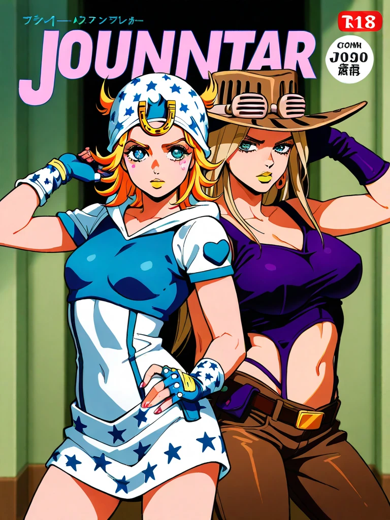 Dorohedoro Style, Nami from One Piece, short orange hair, white T-shirt with blue stripes, orange short skirt, sexy thick body, thick legs