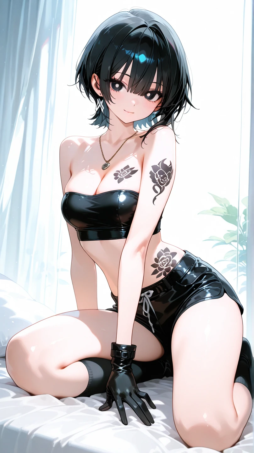 Beautiful breasts、Black Hair、Attractive breasts、Beautiful and attractive anime woman, Enchanting anime girl,Slippery、black eye、beautiful girl、、Quiet、Inconspicuous、White see-through tank top、Big Breasts、Stay in the house、Underwear is visible、Underwear is biting into、Small underwear、Shaved、Wet Skin、（(腕にTattoo))、（For the whole body）Tattoo、Nipples、large hoop earrings、（On the legs）Tattoo、（On my back）Tattoo、（On the stomach）Tattoo、Provocative、大きいTattoo、For the whole bodyTattoo、（On the face）Tattoo、Short Bob、Provocative、肩にTattoo、((Tattoo))
