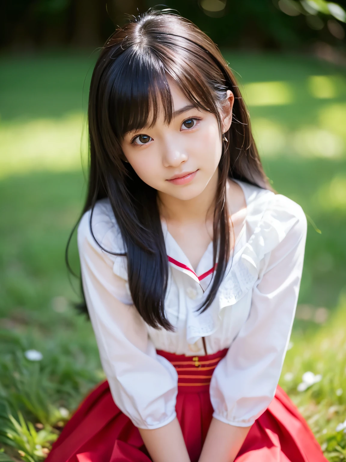 An ultra-high picture quality、Perfect Photo、japanes、Japanese female model、15yo student、a beauty girl、indoor white background、fullllbody、Narrow-eyed、large mouth、the wind、The upper part of the body、Autumn clothes、worry、looking downwards、Getting wet in the rain、