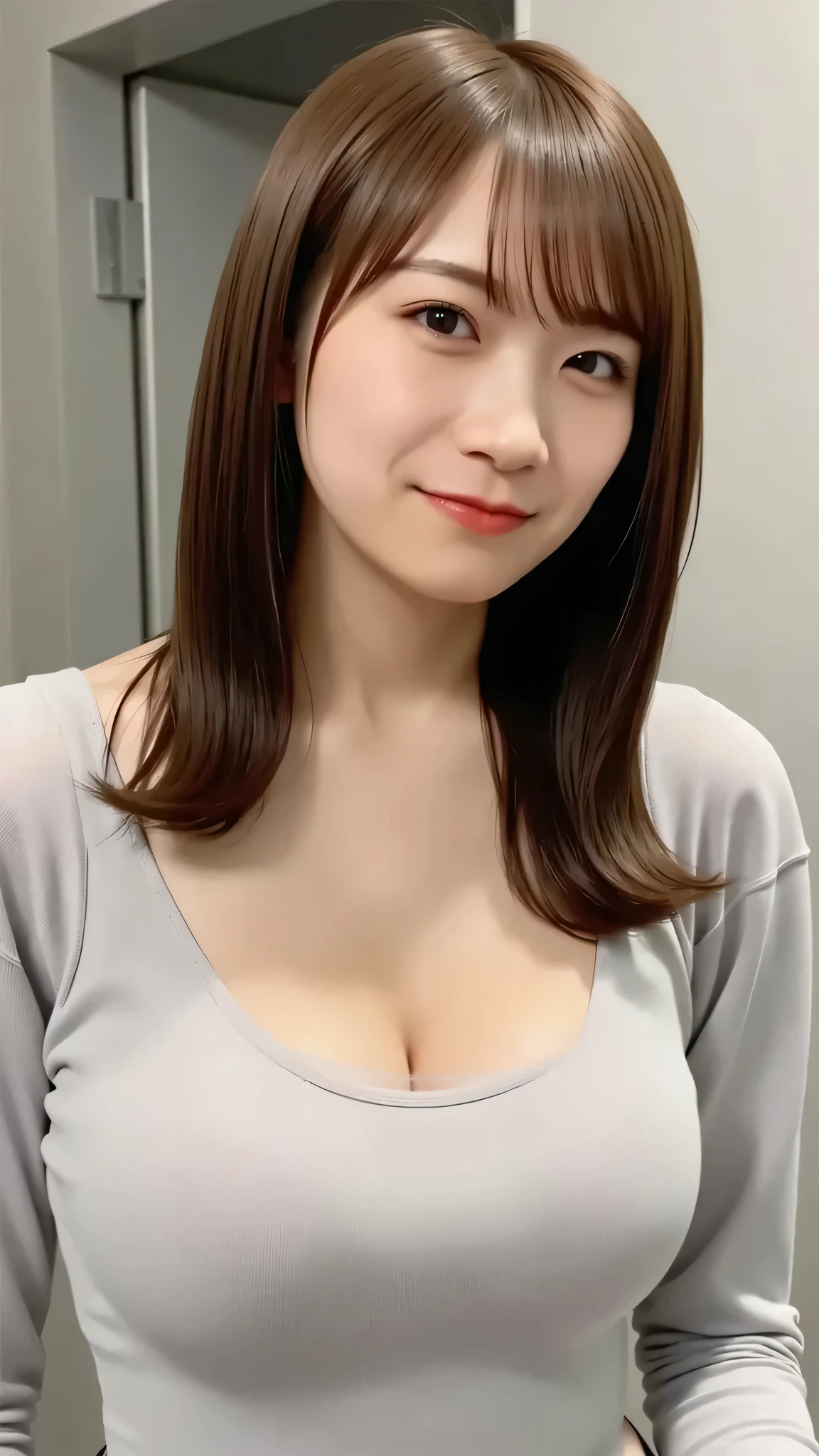 Japan woman in white t-shirt、
(((masterpiece))), ((highest quality)), ((intricate details)), (((超realistic)), Unorganized resolution, mature woman,, very detailed, realistic, 1 girl, ((big breasts)), perfect hands, Detailed fingers, beautiful and fine eyes, long hair, black eye, black tight skirt, detailed background,perfect eyes, enchanting eyes, look at the audience, from the front、((Take a full body photo))、laughter、thighs、Hairstyle that shows the forehead