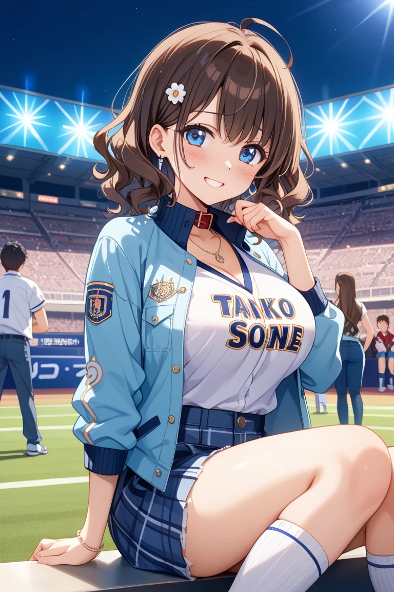 Highest quality, Highest quality, 16K, Unbelievably absurd, Very detailed, delicate and dynamic, Natural light, The particles reflect the rainbow colors, Diffuse reflection of light, Vortex of Light, Lots of rainbow-colored confetti falling, beautiful baseball field, night, illumination, Create amazing image effects, Upper body close-up, (sole sexy girl, Firm bust, Idol singer, First pitch, pitcher, pitching, Baseball uniform,)