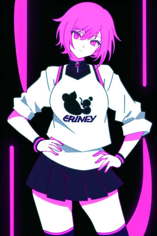 (masterpiece), Highest quality, Expressive eyes, Neon pastel aesthetics, Retro 90s, Neon color,((Girl sitting on sofa,In a cozy room,Records hanging on her wall, Comic books on the floor, Looking out the window behind her at the night city, Upholstered room, Anime figures lined up on a shelf)), Wearing headphones, (All around her it sparkles), (wearing thick colorful sneakers), (blue eyes), (Soft look), (Synthwave Art Style), Colorful Hair, Desk with PC set up