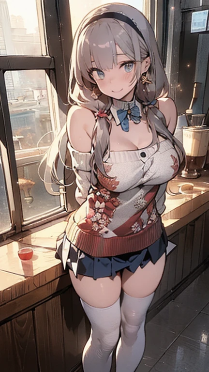 Back,Fat buttocks,Delicateeyes,Long purple-gray hair,Backless apron,blush,plump thighs,look up,Childlike giant breasts,White umbrella in hand decorated with red tassels,Sway with the wind,Adds a bit of agility。The clothing has rich layers,Sitting on a stone bench,Surrounded by autumn leaves,It was as if the whole world had stopped for her.