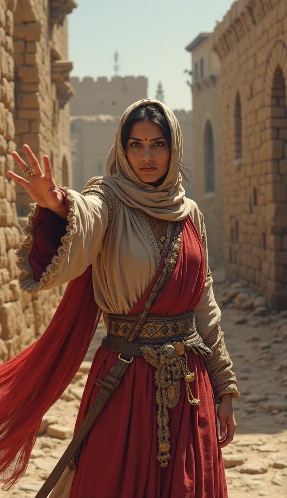 a close up of face veiled Princess of Persia on a battlefield with a dagger in hand, light trail behind her, sprinting, athlete photography, hyperspeed, tracers, athletic body, cover shot, dynamic active stabbing pose, flame motion trail following dagger swing movement, high-speed sports photography, light speed, high speed motion, dynamic movie still, sport photography, movie promotional image, energy pulsing realistic, detailed, 4k