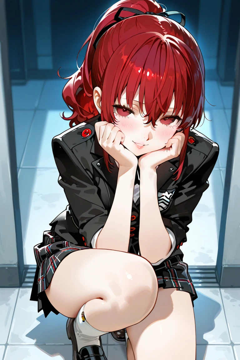 kotoriitsuka, kotori itsuka, long hair, (red eyes:1.5), red hair, ahoge, (flat chest:1.2),
BREAK (coat on shoulders:1.7), (white shirt:1.5), coat, (red coat:1.5), collared shirt, long sleeves, twintails, hair ribbon, black ribbon, necktie, school uniform, skirt, red skirt, pleated skirt, thighhighs, black necktie,
BREAK looking at viewer, (sitting:1.5), throne, from below, smile, angry, chair, crossed arms,
BREAK indoors,
BREAK (masterpiece:1.2), best quality, high resolution, unity 8k wallpaper, (illustration:0.8), (beautiful detailed eyes:1.6), extremely detailed face, perfect lighting, extremely detailed CG, (perfect hands, perfect anatomy),