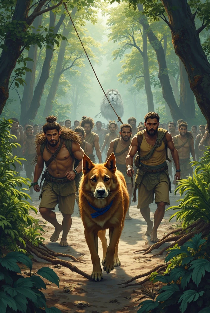 Dogs biting indigenous people in the middle of nature