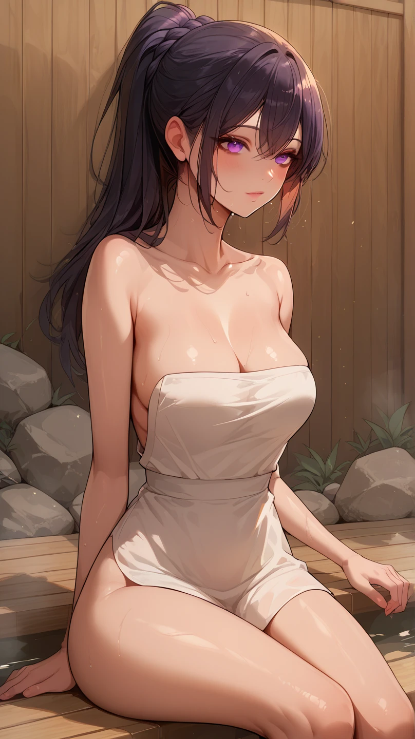 ((velocity)),Attacked by farts, (((Women farting))),(girl farting while sit on sauna)),smiled slightly,velocity,(a female adult),(just wearing a towel),(sit facing the screen),(her boob facing the screen)) (longhair blackhair),(Asian woman),(sauna),(masterpiece:1.2、top-quality)、(the Extremely Detailed CG Unity 8K Wallpapers、ultra-detailliert、Best Shadows)、(细致背景)、(The best lighting、extremely delicate and beautiful)、depth of fields、1girl in、独奏,