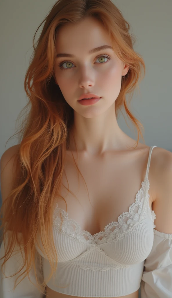 1 girl age 27, wearing dress, solo, aesthetic artwork, irish redhead, long wavy ginger hair, grayeyes light, some small freckles, pale skin, G-cup, huge breasts, slim body, runners body, (textured skin, skin pores:1,1), (moles:0,8), imperfect skin, (extremely detailed 8K wallpaper),soft lighting, high quality, film grain, fujifilm XT3 sharp focus, f 5.6, 50mm, high detailed, sharp focus, dress wearing, high detailed, complex details, background is bazaar 