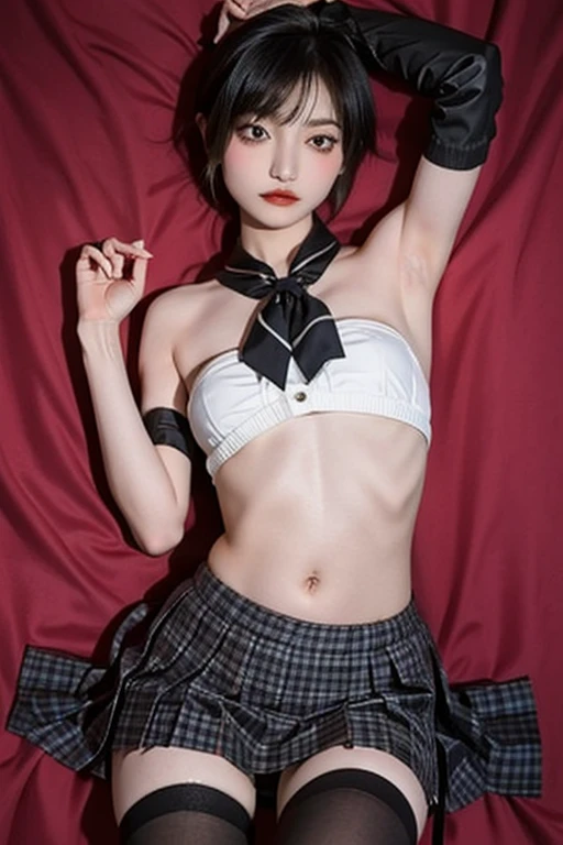 ((((((16 years old))))))、Aya Ueto : 1.4、(((A charming face)))、Young face、(((beautiful girl)))、(((A beautiful woman)))、Beautiful woman、Cute woman、((Innocent face))、((Ultra-detailed face))、((Detailed lips))、((Detailed eyes))、((double eyelid))、(((Beautiful Face)))、(((Beautiful, well-shaped eyes)))、(((Beautiful, well-shaped lips)))、Very Short Hair、ponytail、Pixie cut、BREAK、((((((Wearing school uniform))))))、blazer、((Dress shirt))、Pleated skirt、(((Red ribbon)))、BREAK、8 heads、(((slender)))、(((Slim body)))、(((Thin body)))、(((Slim woman)))、((Flat Chest:1.4))、BREAK、Photographic quality、Natural light、(フォトRealistic:1.4)、(Highest quality:1.2)、(Ultra-high resolution:1.2)、8k、RAW Photos、Realistic、High Detail、Film Grain、Detail Skin、Symmetrical、Delicate skin、Real human skin、pores、Super detailed、Detailed、(masterpiece : 1.2)、Thin face、Sharp Face、Small Face、Small face、Narrow shoulders、Small shoulders、Small shoulders幅、Slim shoulders、Narrow shoulders幅、Beautiful Japanese Woman、Beautiful Korean Woman、Slim womanモデル、Young Gravure Idol、Realistic young gravure idol、Young Sensual Gravure Idol、Young Pretty Gravure Idol、Japanese Model、Young Gravure Idol、((From the knee up))、(arms behind back:1.0)