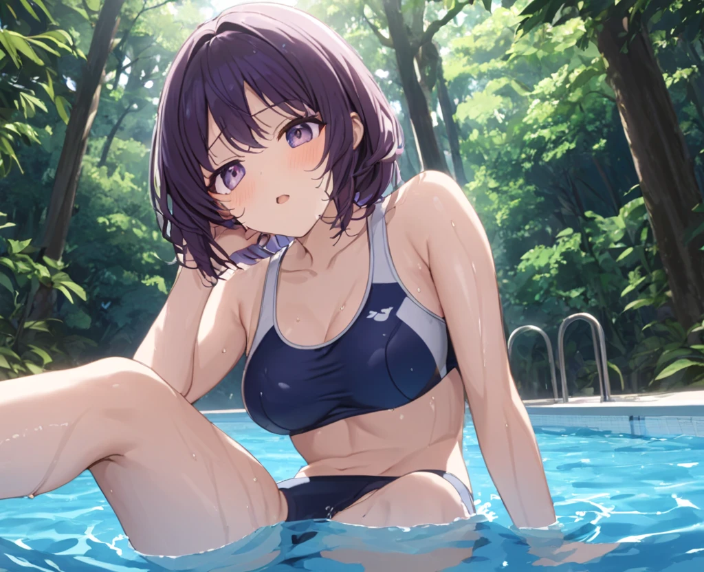 Houshou Marine,hololive,White Wet Tank Top,hotpants,Water dripping from the crotch,sexy smiling,a large bust,