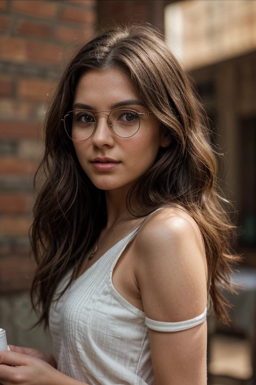 Curly-haired woman, wearing glasses, beautiful. Best Quality, Portrait