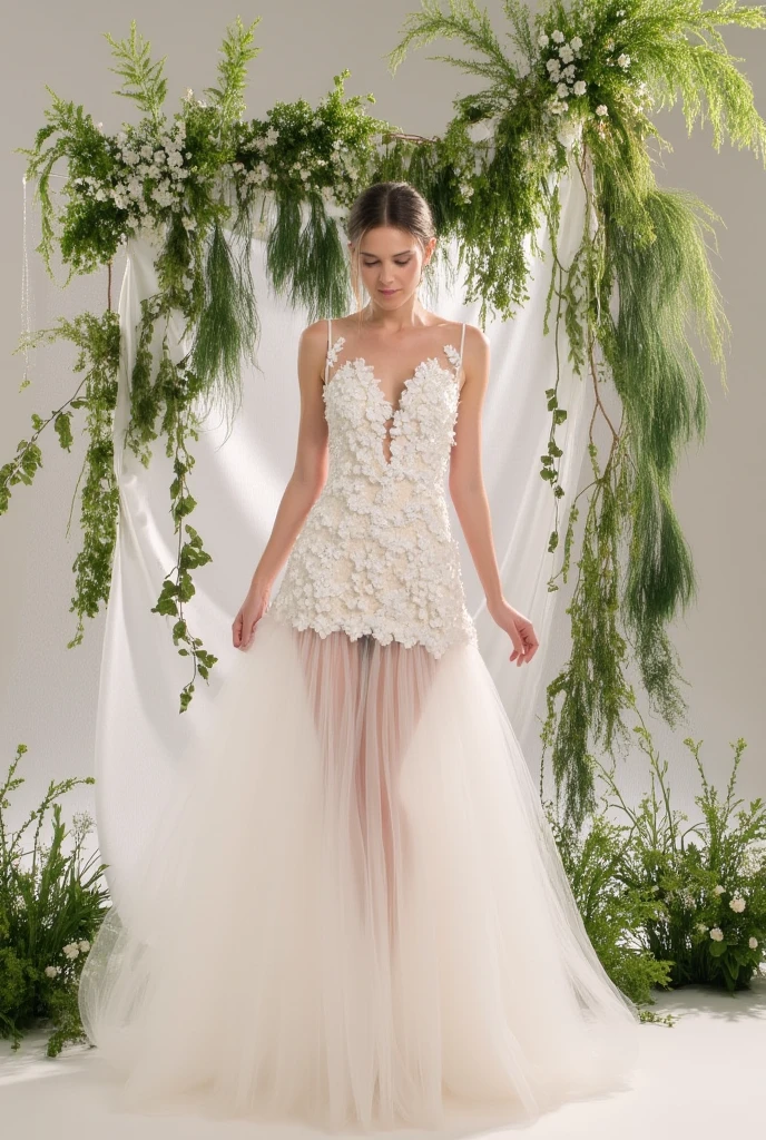 her name is Yasmin Fatima, high quality, ((mature)), ((white pale skin)), 1girl, ((30-year-old fit Swiss woman)), ((30 years old)), ((fit)), ((brunette)), pose: standing, wearing stylish (((organza))), ((BACKGROUND: indoor house in America)), random pose, cranky hair