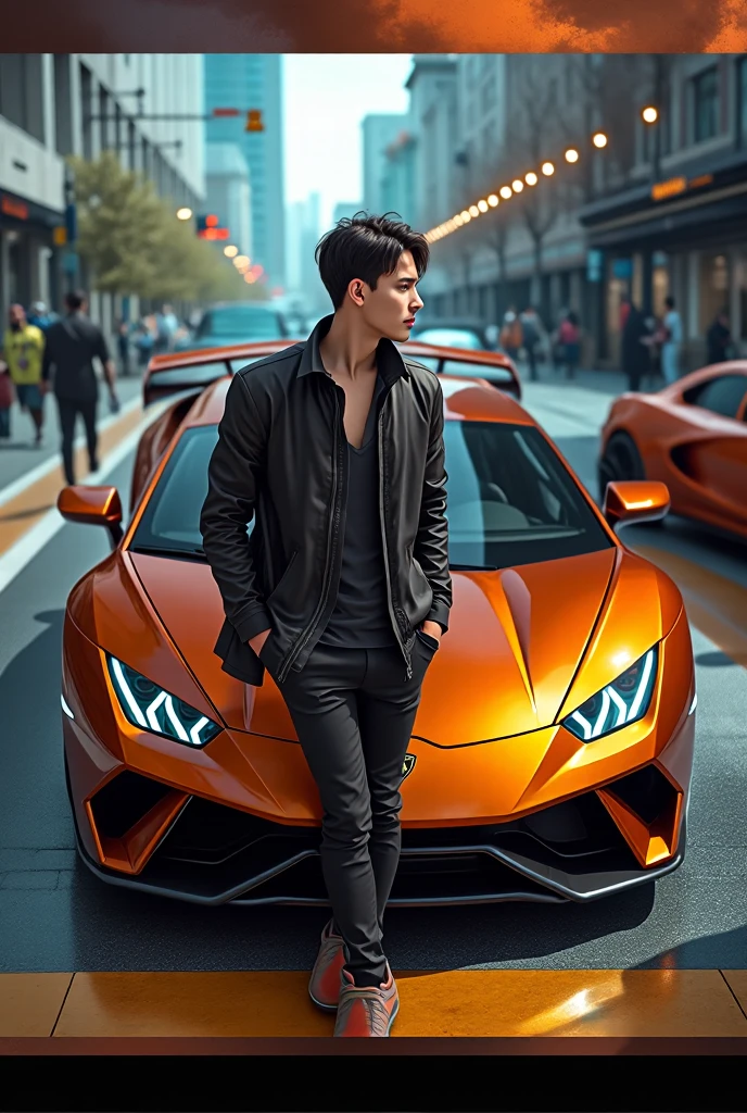 The best quality of art super fine.18 year old male model, very handsome, men's car model, muscular and slim, coordinated body shape, big eyes, glass pure beauty, car in front, dark light, car model, leaning against a car naked with exposed penis crotch, wearing open vest, with sunglasses, necklaslce and bracelet. Romatic sex and very handsome. Full body nude, naked, nude, sex