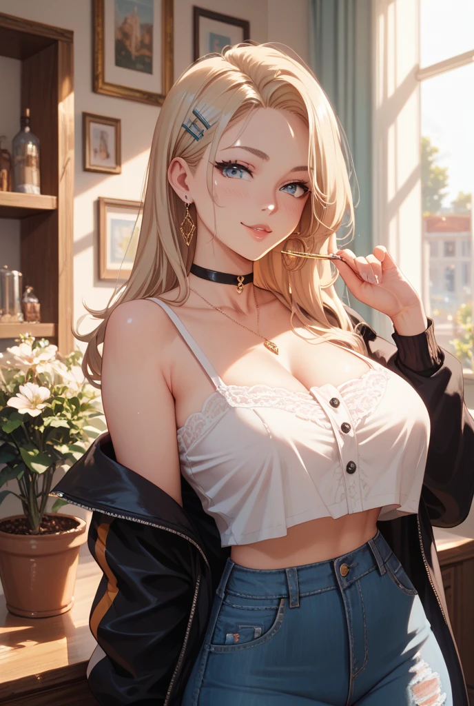 Melancholy lighting, Take it easy, calm, shine, masterpiece, best quality, 1 girl, (JinxLol: 1.2), (ultra photorealistic: 1.3), (masterpiece: 1.4), best quality, ((realistic)), high quality, Ultra Detailed, ((real image)), ((realistic skin)), ((realistic face)), (illustration: 1.05), (beautiful: 1.05), (beautiful detailed eyes: 1.05), (exposing big boobs:1.0), (exposing areolas and nipples:1.0),  (cinematic light: 1.1), full body, accurate proportions, 25-year old girl, CURVY model (wearing sexy lab coat), (wearing  micro dress:1.3),  ((showing perfect exposed feet:1.3)), waves, BLOND hair fluttering in the wind, long legs, slightly open feet, butt, blushing, shyness, clavicle, abs, double texture, beautiful and delicate face, fair skin, real skin, (face detail), couples, super high res, 8k, parameters Best quality, masterpiece, super high res, (Realistic 2.0), more details, detailed skin, wide smile, white teeth, VOLUMINOUS GINGER BLONDIE hair, perfect and well-drawn eyes, girlfriend, cute, pretty, studio illumination, (modern laboratory surronding:1.3), (((PERFECT EVEN EYES:1.2))),(sexy posing:1.5)