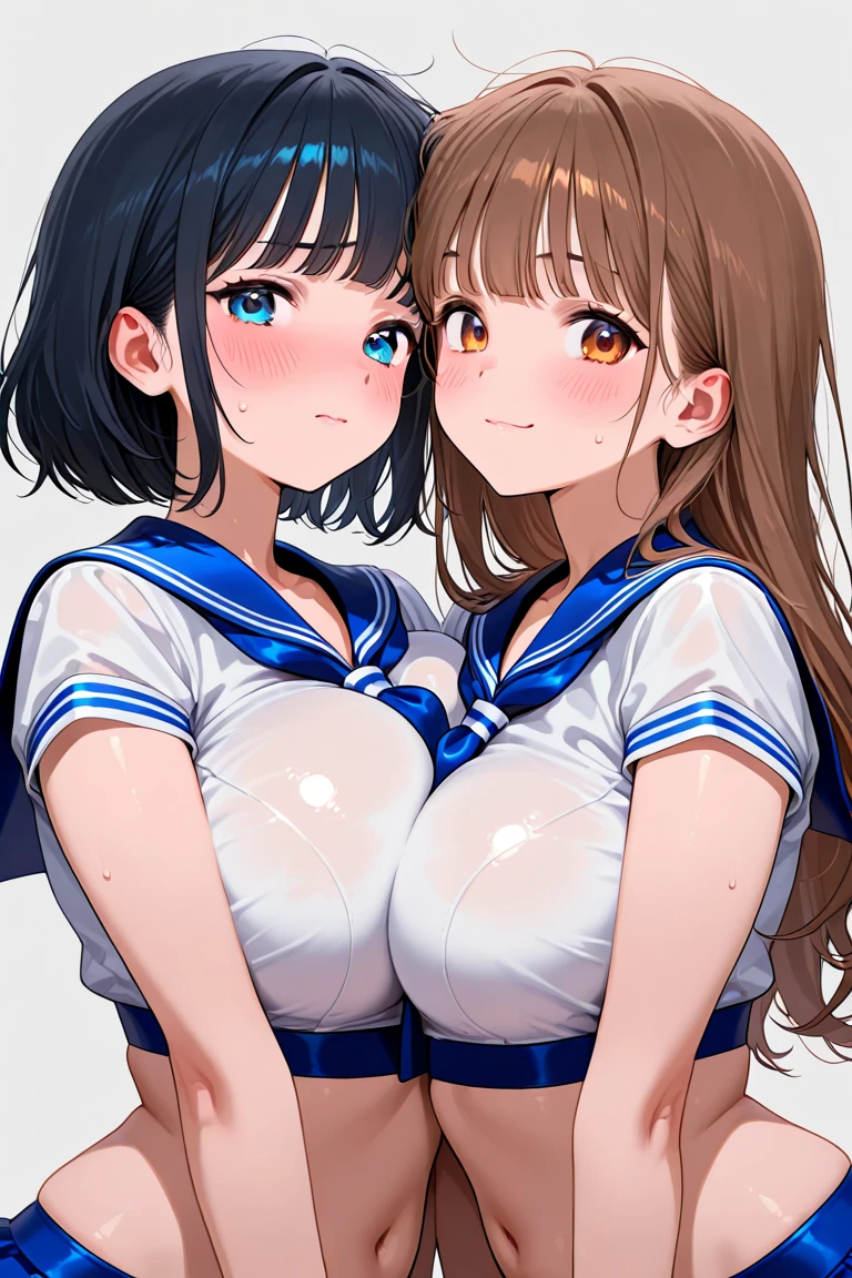 masterpiece, Highest quality, Beautiful face and eyes in every detail, Two Girls, Cute idol, Cool Idol, Event Stage, Cool idol costumes, sing, Laughter,(hyper Huge breasts:1.9)(shirtlift:1.8),(nipple:1.5),(Top view:1.4),(Side by side:1.7),(slouch:1.7),(breasts grab:1.8),(nsfw:1.7),