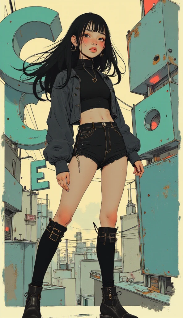 Wonderful Model, 20 years, ultradetailed, 8k, Medium ,Lightly make up, with my very long dark hair loose, a pair of sexy high-cut shorts that highlighted my thighs and my ass as round as a peach, a tight black sleeveless t-shirt with a V-neck in front and behind, Texan boots on my feet, still present in my clothing today, and a small bag where I kept my essentials, house keys, cell phone, wallet and other little things.Sunglasses worn on my nose