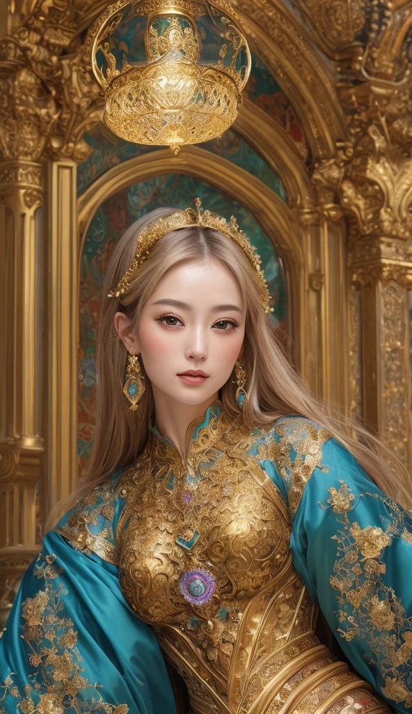 Beautiful Goddess。She has an air of elegance and mystery.、She has beautiful long blonde hair and big, sparkling blue eyes.。The goddess's costume is elegant、It is decorated with ornaments and patterns that represent heaven.。Looks like Aphrodite。4K。high resolution。The background is lush forest and beautiful flowers.々Spread、The soft light surrounds the goddess.。Her expression is charming and loving.、She has a smile that captivates everyone who sees her.。as a whole、Please make the illustration evoke a feeling of holiness and love.。