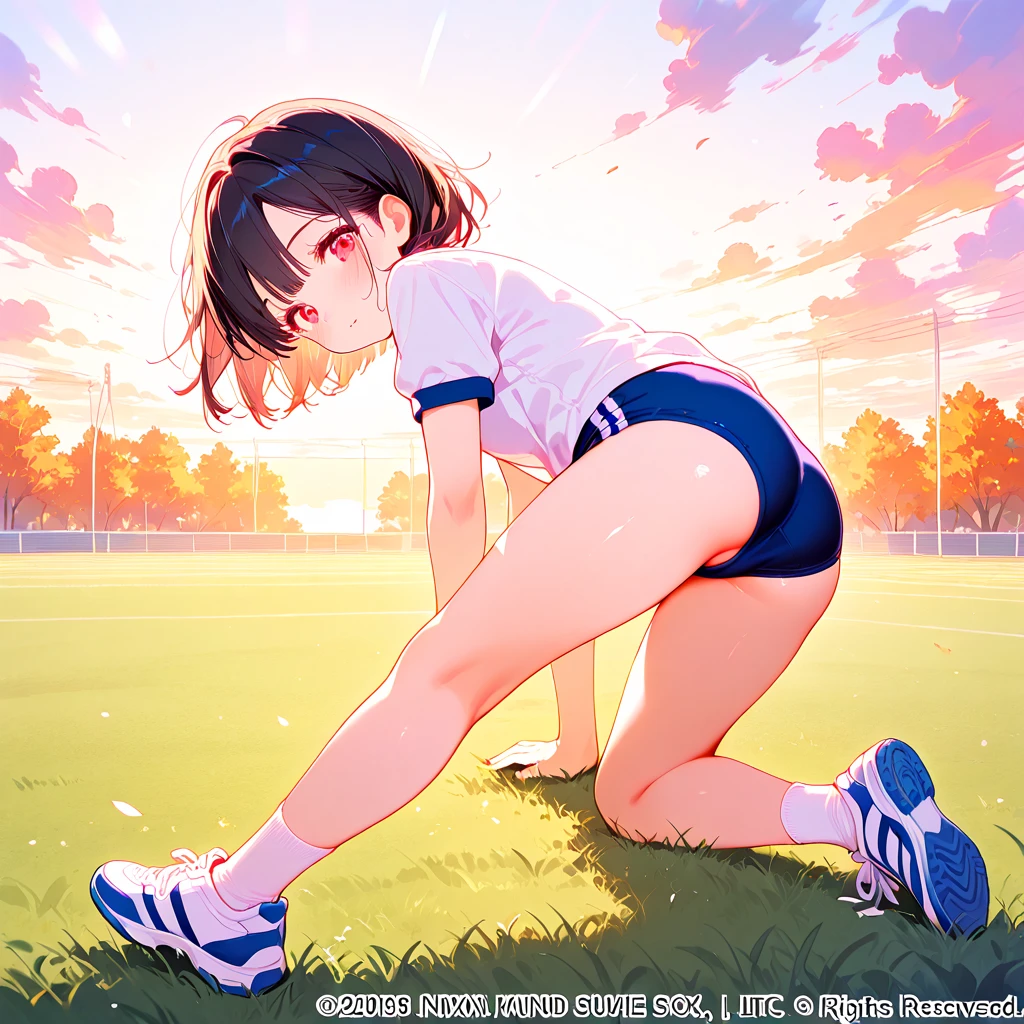 muste piece、masterpiece、highest quality、Super detailed、High resolution、8K portrait、High definition CG of Unity 8k wallpaper、cute type little:1.5、Lori:1.5、Highly detailed CG unity 8k wallpaper、Realistic、real person、 portrait photography、shiny skin、High definition、(:1.2)、(1 girl)、beautiful clear eyes、extremely detailed description、delicate face、nice lips、slender body、fl chest同 thin waist、thin legs、(Atlantic stadium track:1.6)、1 girl, cute type, perfect face, seriously, (blush:1.5),(pink hair twintails:1.3),(flat chest:1.3),((short sleeve gym clothes:1.2)),((clothes lift:1.5)), ((half nude:1.3)),((climax in vagina:1.5)),(looking at view:1.2),(from front:1.2),(squat:1.2),(hand behind head:1.3),gran