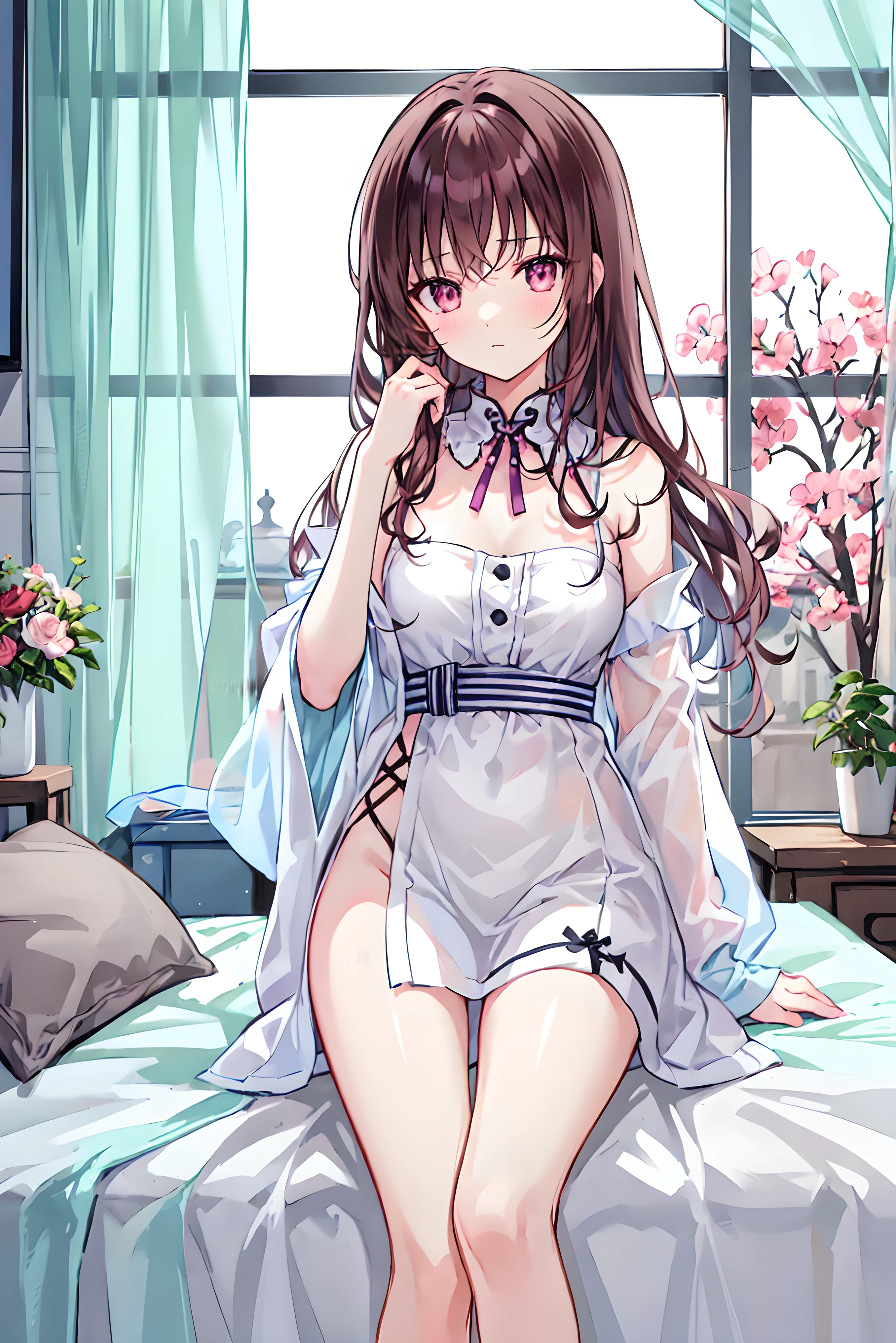 dress lift Transparent see-through yukata,wearing dress lift Transparent see-through japanese yukata, (a girl sitting on futon :1.5), (Japanese-style room, tatami, futon ,mattress, pillow:1.3),,((NSFW)) ((hentai))Long black hair Toddler girl 5 years old