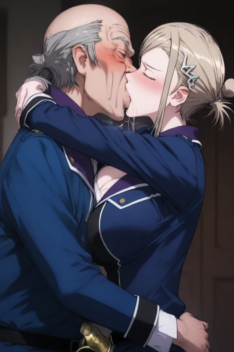(man and woman kissing:1.6),, (masterpiece, Best Quality, high resolution, nffsw, Perfect Pixel, depth of fields, 4K), , Perfect body, , (boy and girl:1.6), (2 human in picture:1.6) boy on top, maou_sasha, twintails, , long hair, blue eyes, purple eyes, blonde hair, hair ribbon, ribbon, hair ornament, hair between eyes, uniform, jacket, ,, , nsfw,(ecstasy:1.3) ,(slut:1.2),(vulgarity:1.3),(fucked silly:1.1),(steam:1.1),(wet:0.8),(trembling:0.8),(tears:0.7) ,(drooling:0.6),(sweat:0.8), wince,(orgasm:1.5), , (nipples:1.4), (boy fondle girl's breasts:1.6) , , (hardcore sex:1.6), hidden camera