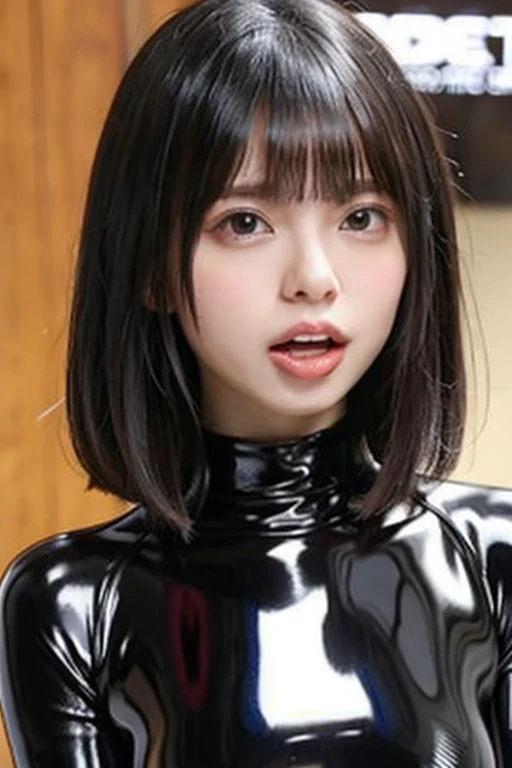 masterpiece, Highest quality, Unreal Engine, Super Resolution, Very detailed, Complex, colorful, Clear images, Sharp focus, Digital Blending,
One beautiful woman, A single actress, ashidamana, Perfect Eyes, Perfect Face, Ultra detailed hair, Ultra detailed face, Very detailed lips,Vivid expression, Healthy Body, very cute, Realistic details of an Asian person's sweat glands, Smooth skin texture, Carefully drawn,
(humidity:1.2), Beautiful Eyes, (Attractive face:1.2), (Beautiful Skin), (Big Breasts), (Ultra glossy, Rubber suit), Puffy nipples, Tight waist, Sticky with sweat, (Oily skin), (A shiny suit slicked with oil), In a dynamic pose,
Studio Photo, indoor, In the torture room of an SM club, In the dim light, Cowboy Shot,
