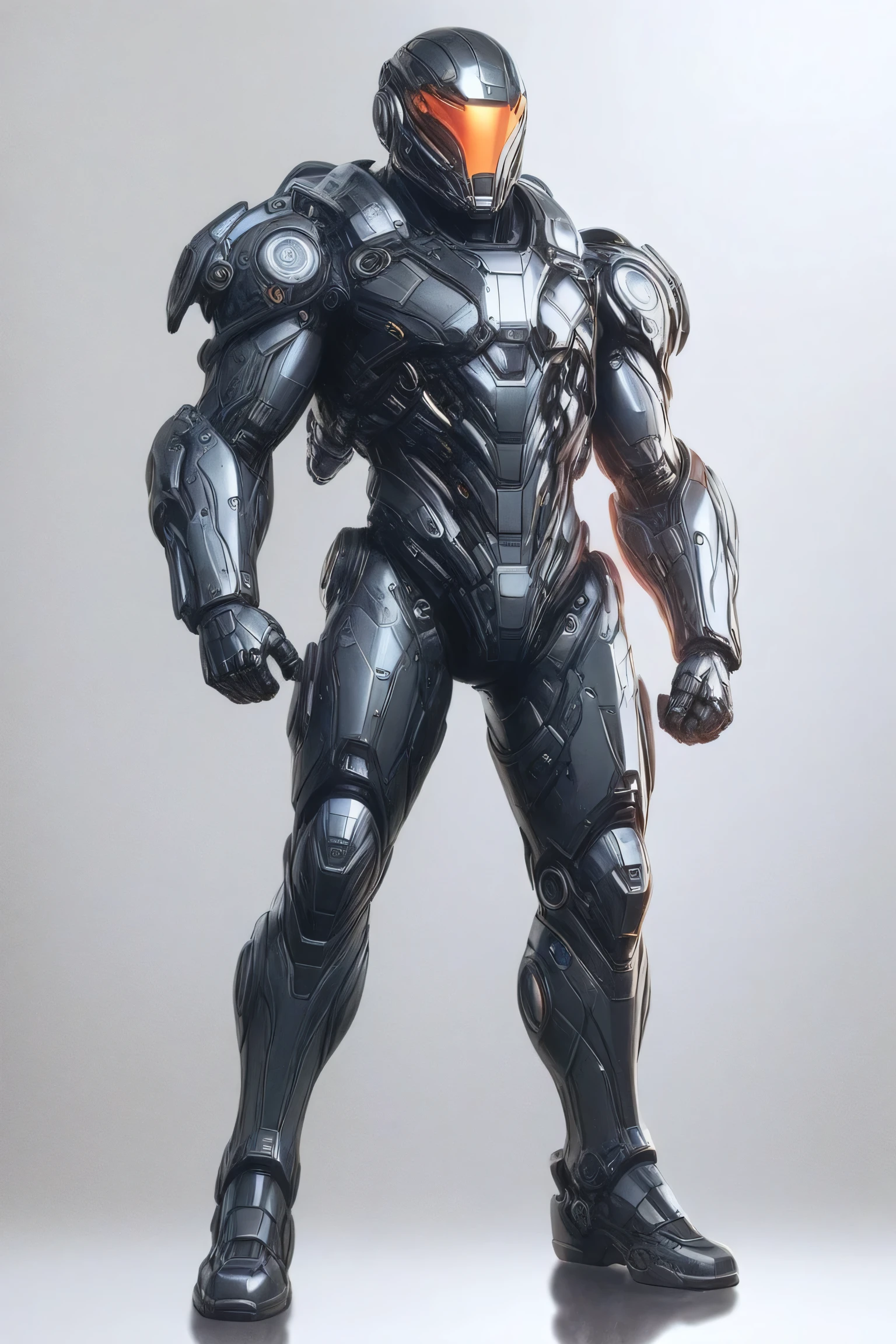 A sleek, full-body futuristic mechanical armor suit designed for agility, made of titanium and tungsten. The armor features a slim, athletic build with detailed plating. Primary color is dark red with gold panels, silver metallic highlights along the edges and joints, and glowing burnt orange lines and visor. The helmet is aerodynamic with a T-shaped orange-lit visor, no face visible. The suit includes a hidden jet-based flight system with micro-thrusters embedded in the back and calves, and an X-shaped jet pack on the upper back and jet boots. Lighting is cinematic, showcasing high-detail tech, reflections on metal, and subtle shadows. Background is neutral white to emphasize the armor’s details. Hyper-realistic, high-resolution, sci-fi style.