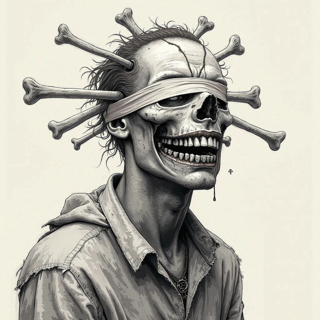 a man in a blue shirt and tie posing for a picture skull visible , skull_graphics , Mari Inukai, Pat Perry, Michael DeForge<lora:skull_graphics:1.0>