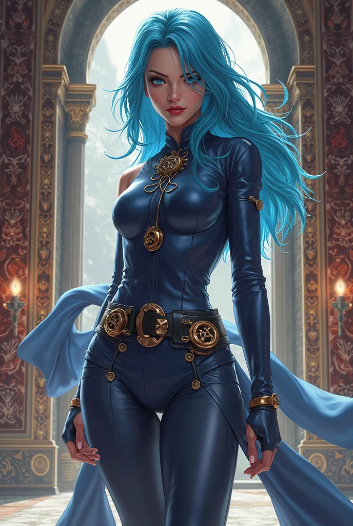 ( masterpiece, best quality, highres:1.3)
 BGJaheira, 1girl, solo, pointy ears, in door, sexy look, blur dress, Blue lipstick, red hair, skin colour dark, sexy look 