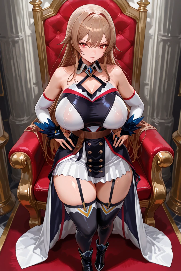 masterpiece, highest quality, High resolution、highest quality、unity 8k wallpaper、32k、Very detailed、超High resolution、Very detailedな顔、RAW Photos、Professional、Ultra-fine painting、創世の魔法少女ステイシア・Asuna、Blue Blood Knights Uniform、White and blue magical girl costume、Puff sleeves、Shoulder rest、Silver Breastplate、Pleated skirt、Long gloves、Thigh-high stiletto boots、A large white and blue ribbon with a large ruby brooch on the chest、Hair Clip、Hair Ribbon、Asuna \(star\)