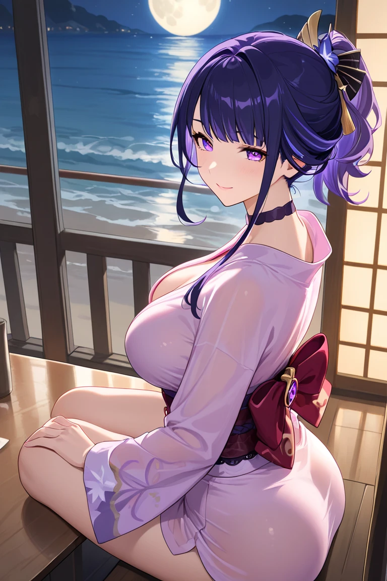 ((masterpiece, best quality, high resolution, UHD, pixel perfect, depth of field, 32k)), 1 girl, cowboy shot, BREAK, , cabello azul, cabello largo, ojos detallados,pechos grandes, tetas, texturas detalladas, renderizado de manera realista, estilo anime, open kimono, escote revelador, exuda confianza, sensual expression, BREAK, in a japanese public bathroom.
