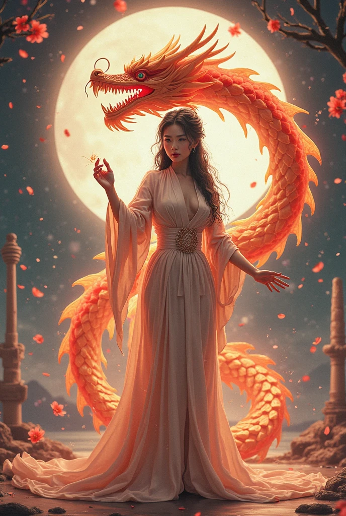 person,girl,goddess,dragon,auspicious clouds,measure,legend, Realistic look, beautiful, Heaven