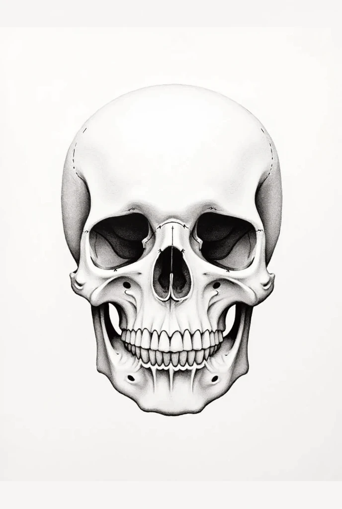 black and white cartoon without background of a skull with slight angle to the right side