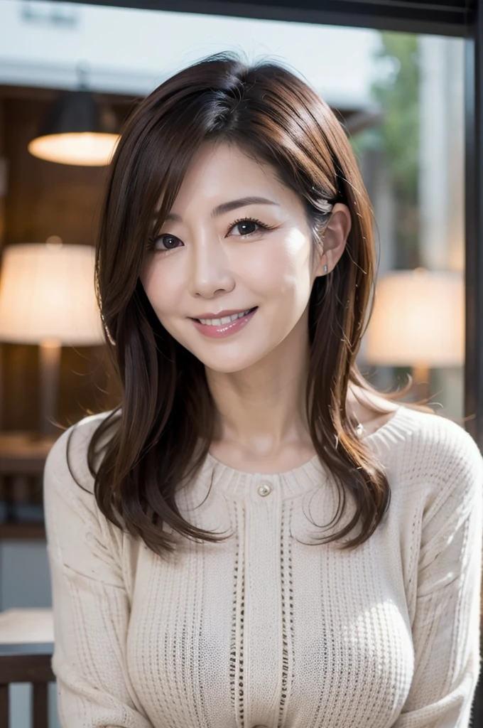 ((highest quality, 8k, Tabletop :1.3)), Sharp focus :1.2, Beautiful mature woman, 48 years old, Mature Woman, ((Loose knit shirt)), Down blouse, ((Leaning forward)), (Huge breasts:1.3), Highly detailed face and skin texture, Fine grain, (Round face:1.4), Shopping at the morning market 1.5、Photographing the whole body from a distance 2.0、((A gentle smile))、((A gaze that seduces viewers))、