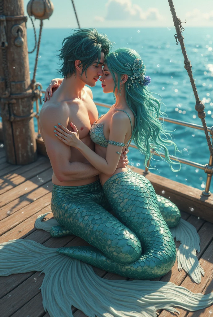 mermaid and merman look at the sunset together --auto --s2
