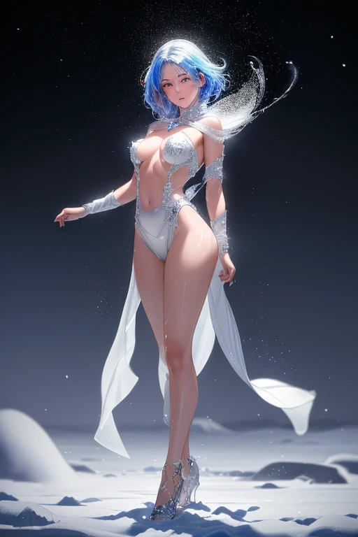 1girl,solo,full body,standing,(pastel blue hair:1.2),short hair,(blue eyes:1.2),(beautiful fingers:1.2),(perfect anatomy:1.4),(arm_behind_back:1.4),(cold_shoulder:1.2),BREAK,(blue leather lace glossy silk lamé leotard:1.4),(latex luster shiny glossy metallic:1.4),(shiny_clothes:1.4),(white Clear PVC sheets sleeves:1.4),(sheer sleeves:1.4),(see-through sleeves:1.4),(wide sleeves:1.2),(gloss on lips:1.4),closed mouth,medium breasts,masterpiece,best quality,(Ultra high definition eyes:1.2),8k,(Beautiful detailed eyes:1.2),(Fine and beautiful eyes:1.2),(pretty eyes:1.2),finely detail,extremely CG, absurdres,high resolution,illustration,Detailed and beautiful outlines,finely detail,high resolution,(colorful refraction:1.4,Increase saturation:1.2),beautiful lighting,dynamic lighting,closed room,black background,simple background, smile,looking at viewer,(pastel blue thigh boots),