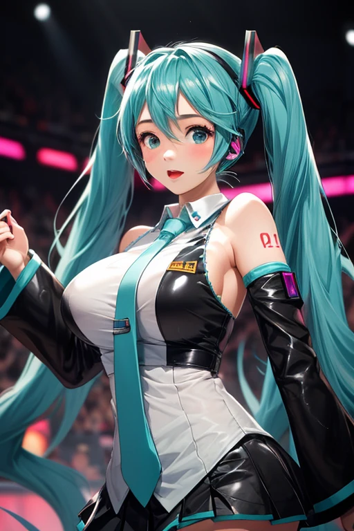 (((top-quality)), ((masterpiece)), Pitch Resuit、((Colossal tits:1.4))、goth_punk, 1girl in, 独奏,、top-quality, Photorealistic, An ultra-fine illustrations, beautiful attractive anime girl, miku hatsune, slender , Tied hair, Twintail 、one girls, a photo of girl, Full body shot, Beautiful blue eyes, Turned,、Puffy nipple、erect nipples、One Piece Mini Skirt Racing dress Uniform 、((see -through ONE PIECE dress))、Sobbing 、 (see -through)、knee high white、pantyshot、(cum in vaginas:1.3)、cum in mouth.、Racing Circuit、Large crowds、Being watched、(G-string overflow :1.3)、Open lips、 ssmile、hand on own ass、 legs open、8 head body