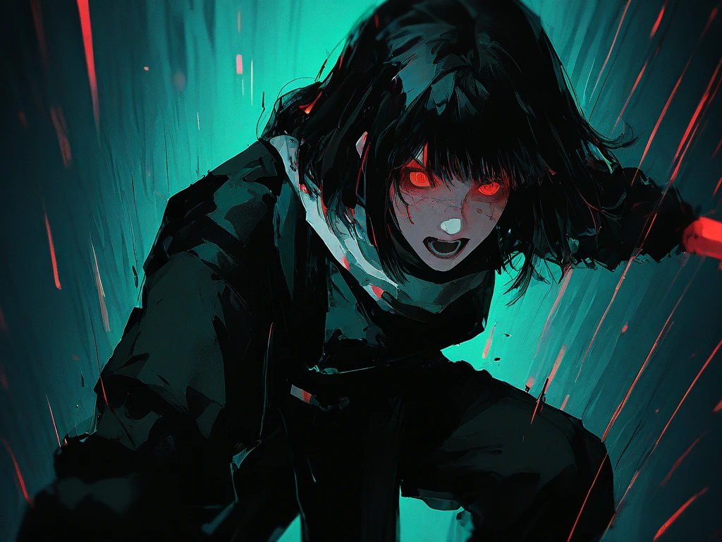 Zombie soldier woman with long dark hair.