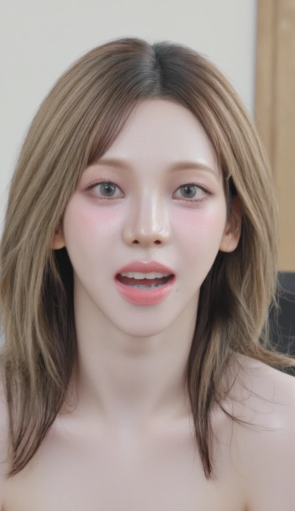 Sexy naked girl korean face cum facial wear glasses