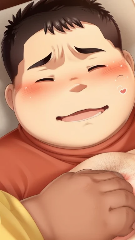 beautiful, chubby, (very short hair), (pudgy face), (naughty), ((high school students!), (handsome), thick, overweight, beefy, (nipples), (cute), (little brat), (naughty brat), (へそ), ぽっちゃりした体, big belly, 汗ばんだ体, (臭そうな体), (naked), (nude)