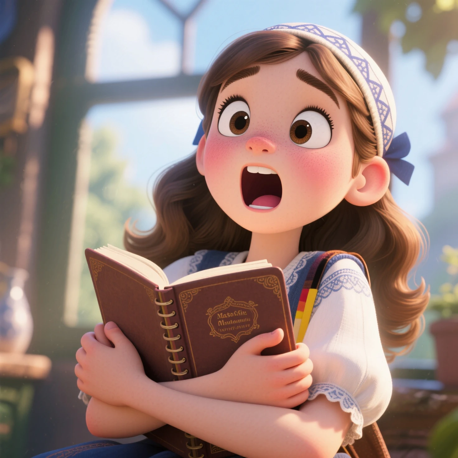 (masterpiece, best quality, 4K,8K,ultra detailed,detailed background,
beautiful,best quality,detailed,exquisite,extremely detailed,finely detailed,high quality,insanely detailed,
masterpiece,ultra detailed,ultra highres,ultra quality:1,4), 
focus,perfect light,dynamic light,natural light,
カートゥーンアニメの絵柄,の少女,ユダヤ系ドイツ人の見た目,赤面している,驚いた表情,叫んでいる,コメディタッチ,日記帳を両手で抱きしめている,視聴者と目線を合わせる