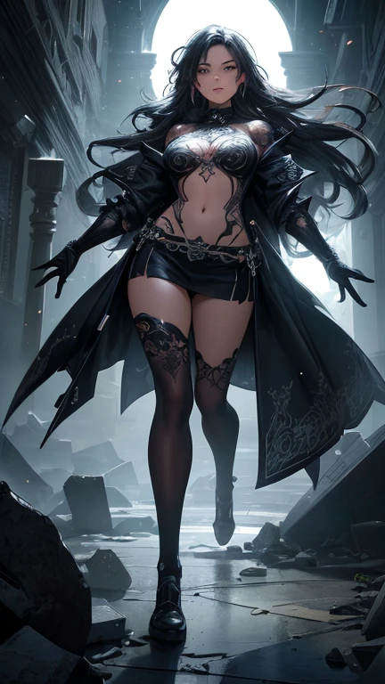 Mature beautiful woman,(Highest quality,Extremely detailed depiction,Incredible high resolution,Anatomically accurate depiction,Curvy Legs,Glowing Skin,Porcelain-like skin,Perfect body),(Sexy Female Soldier,uniform,Pencil Skirt,High heels,black tights,Hats for the winter,latex,Heavy coat,Winter Gear),eyelash,Flashy makeup,eye shadow,Intense glowing purple eyes,Half a point.4,Large Breasts,Glossy pink lips,Shadowed face,Captivating smile,whole body:1.2,(background:Snowfield:1.3),Snow Scene,that'it's snowing,Side view:1.3